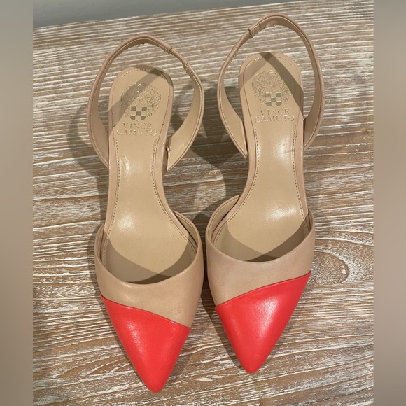 Vince Camuto Shoes - Vince Camuto Tan and Coral Kitten heels